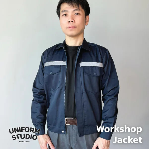 เสื้อแจ็คเก็ตช็อปแขนยาว ผ้าคอมบ์ทวิล สีกรมท่า / Workshop Jacket