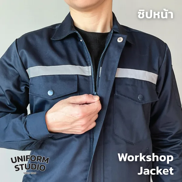 เสื้อแจ็คเก็ตช็อปแขนยาว ผ้าคอมบ์ทวิล สีกรมท่า / Workshop Jacket 3