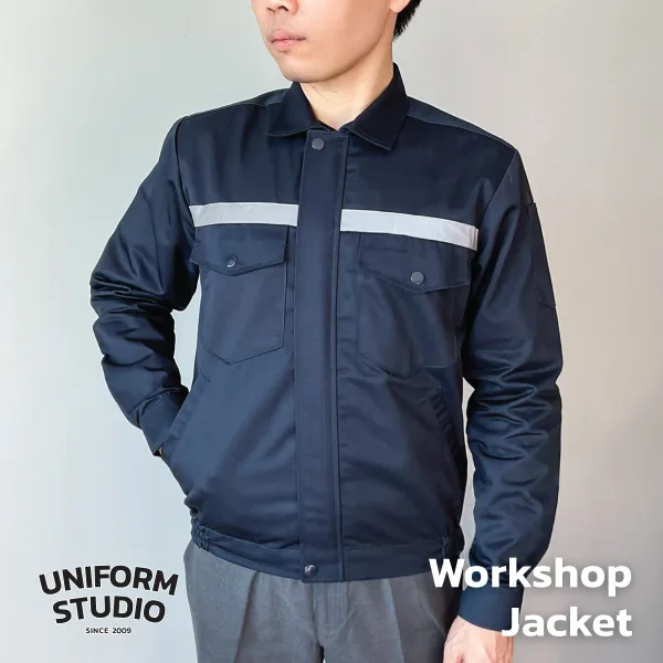 เสื้อแจ็คเก็ตช็อปแขนยาว ผ้าคอมบ์ทวิล สีกรมท่า / Workshop Jacket 9