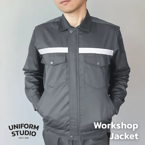 เสื้อแจ็คเก็ตช็อปแขนยาว ผ้าคอมบ์ทวิล สีเทาเข้ม / Workshop Jacket 10