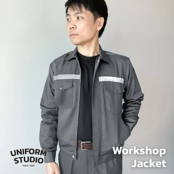 เสื้อแจ็คเก็ตช็อปแขนยาว ผ้าคอมบ์ทวิล สีเทาเข้ม / Workshop Jacket