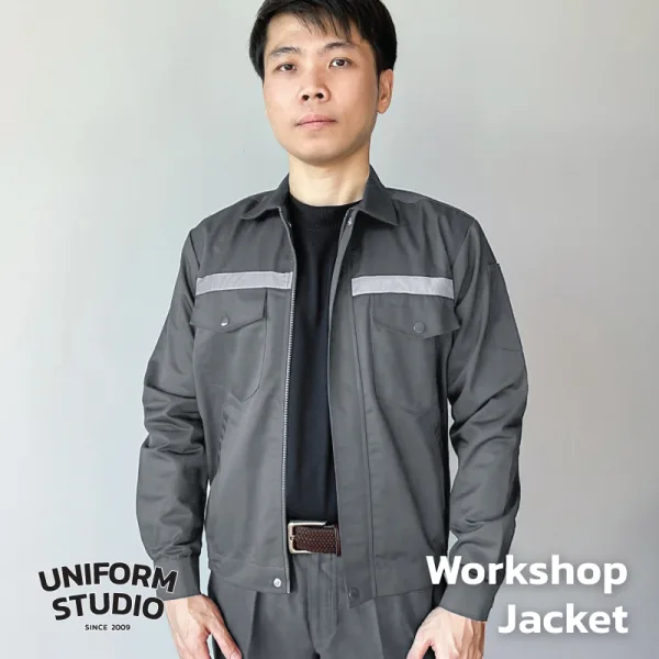 เสื้อแจ็คเก็ตช็อปแขนยาว ผ้าคอมบ์ทวิล สีเทาเข้ม / Workshop Jacket 2