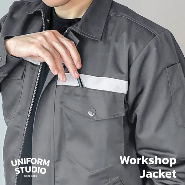 เสื้อแจ็คเก็ตช็อปแขนยาว ผ้าคอมบ์ทวิล สีเทาเข้ม / Workshop Jacket 6