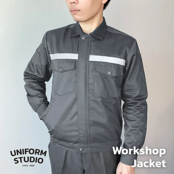 เสื้อแจ็คเก็ตช็อปแขนยาว ผ้าคอมบ์ทวิล สีเทาเข้ม / Workshop Jacket 9