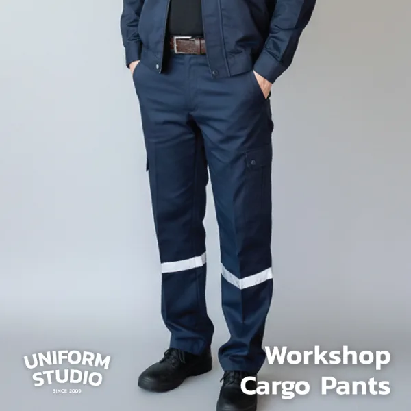กางเกงช็อปคาร์โก้ ผ้าคอมบ์ทวิล สีกรมท่า / Workshop Cargo Pants