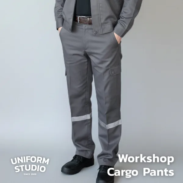 กางเกงช็อปคาร์โก้ ผ้าคอมบ์ทวิล สีเทาเข้ม / Workshop Cargo Pants