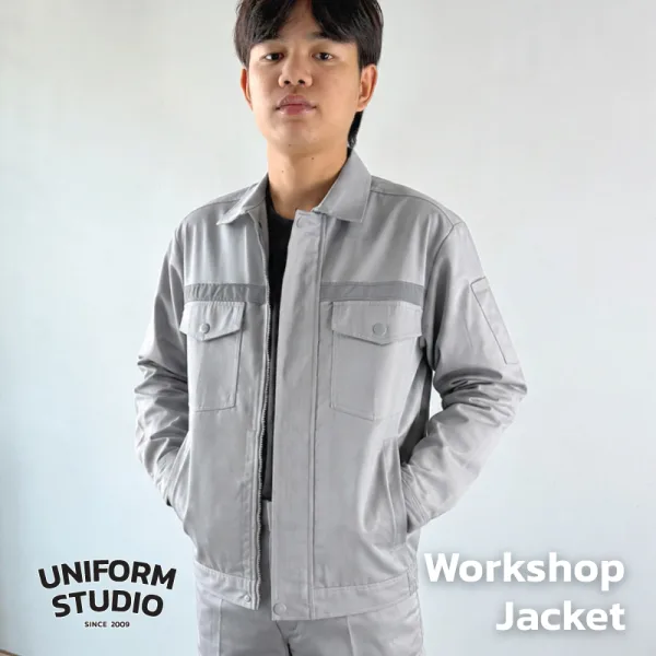 เสื้อแจ็คเก็ตช็อปแขนยาว ผ้าคอมบ์ทวิล สีเทาอ่อน / Workshop Jacket