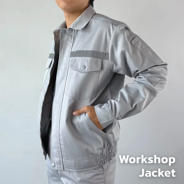 เสื้อแจ็คเก็ตช็อปแขนยาว ผ้าคอมบ์ทวิล สีเทาอ่อน / Workshop Jacket 2