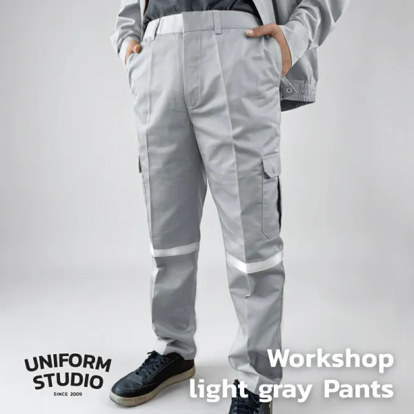 กางเกงช็อปคาร์โก้ ผ้าคอมบ์ทวิล สีเทาอ่อน / Workshop Cargo Pants