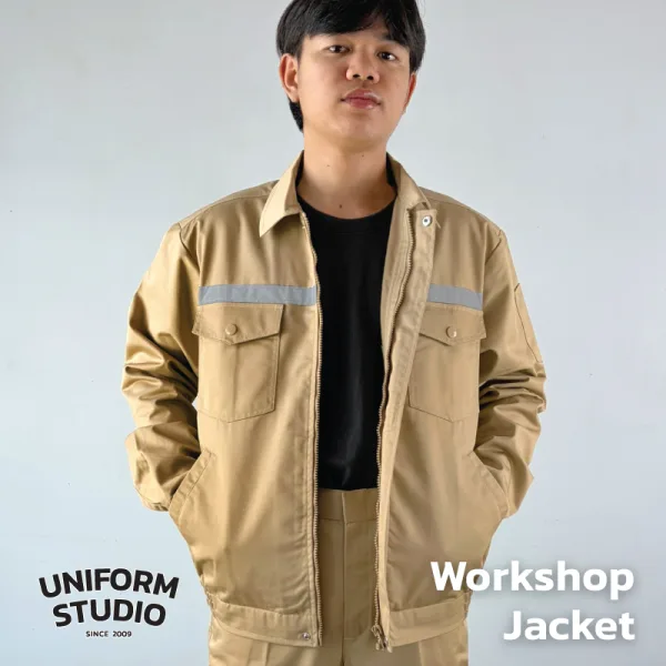 เสื้อแจ็คเก็ตช็อปแขนยาว ผ้าคอมบ์ทวิล สีกากี / Workshop Jacket