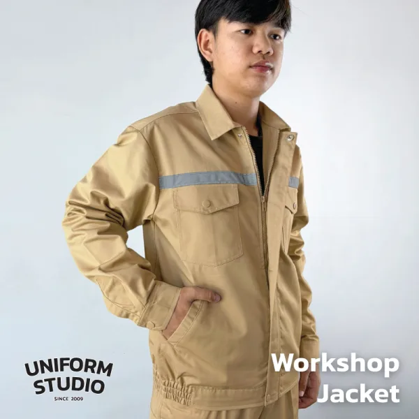 เสื้อแจ็คเก็ตช็อปแขนยาว ผ้าคอมบ์ทวิล สีกากี / Workshop Jacket 2