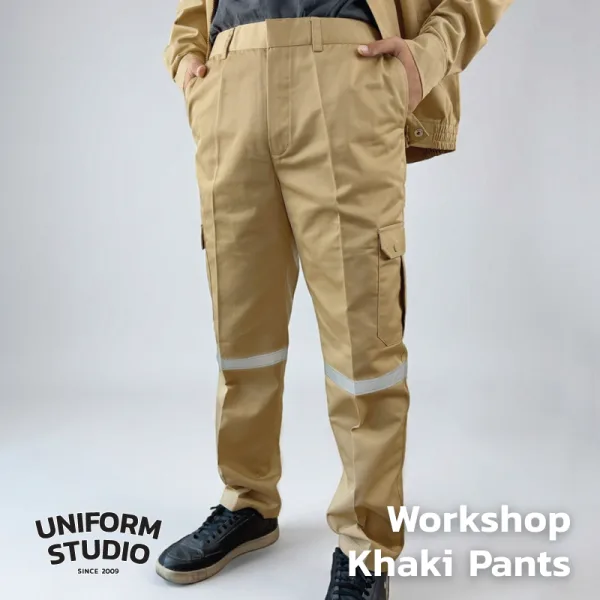 กางเกงช็อปคาร์โก้ ผ้าคอมบ์ทวิล สีกากี / Workshop Cargo Pants