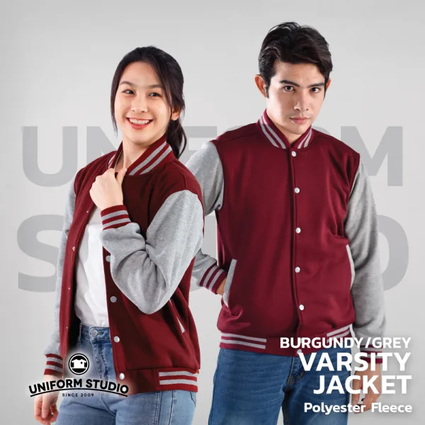 เสื้อแจ็คเก็ตผ้าขูดขน สีเลือดหมูแขนเทาท็อปดราย