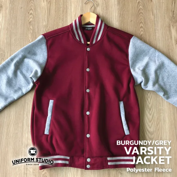 เสื้อแจ็คเก็ตผ้าขูดขน สีเลือดหมูแขนเทาท็อปดราย 8