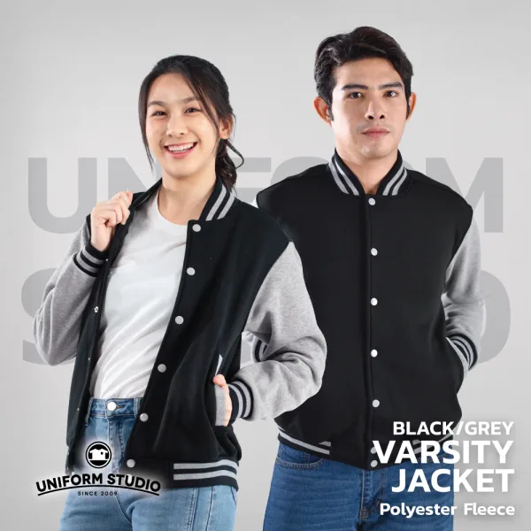 เสื้อแจ็คเก็ตผ้าขูดขน สีดำแขนเทาท็อปดราย 2