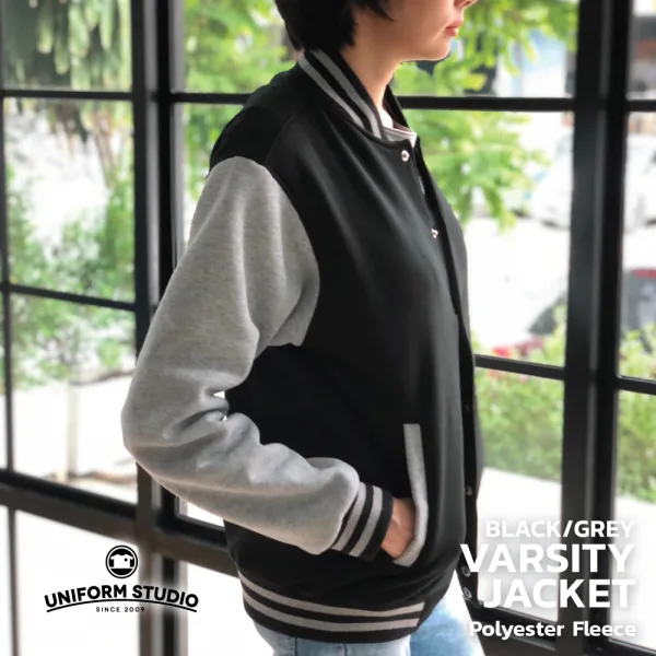 เสื้อแจ็คเก็ตผ้าขูดขน สีดำแขนเทาท็อปดราย 5
