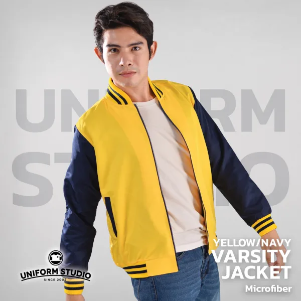 เสื้อแจ็คเก็ตสาบซิป ผ้าไมโครพีช สีเหลืองแขนกรมท่า 2
