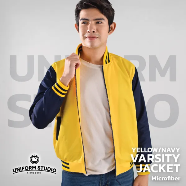 เสื้อแจ็คเก็ตสาบซิป ผ้าไมโครพีช สีเหลืองแขนกรมท่า 3