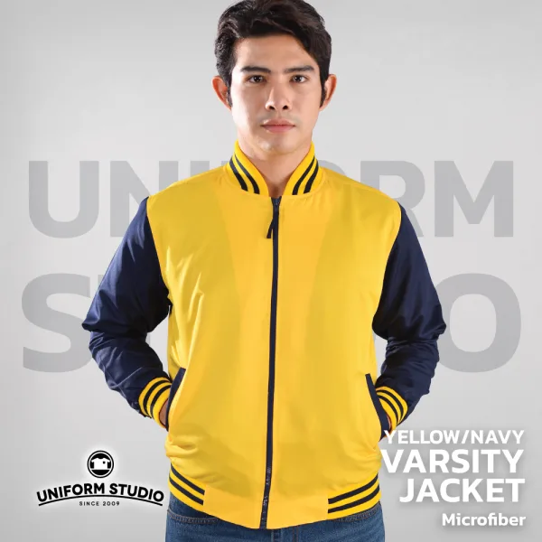 เสื้อแจ็คเก็ตสาบซิป ผ้าไมโครพีช สีเหลืองแขนกรมท่า 4