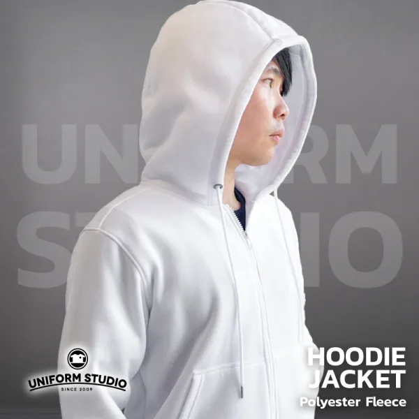 ฮู้ดดี้แจ็คเก็ตซิปหน้า Hoodie Jacket ผ้า Fleece ขูดขน สีขาว 3