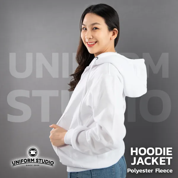 ฮู้ดดี้แจ็คเก็ตซิปหน้า Hoodie Jacket ผ้า Fleece ขูดขน สีขาว 4