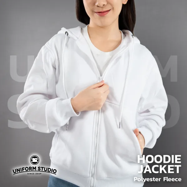 ฮู้ดดี้แจ็คเก็ตซิปหน้า Hoodie Jacket ผ้า Fleece ขูดขน สีขาว 6