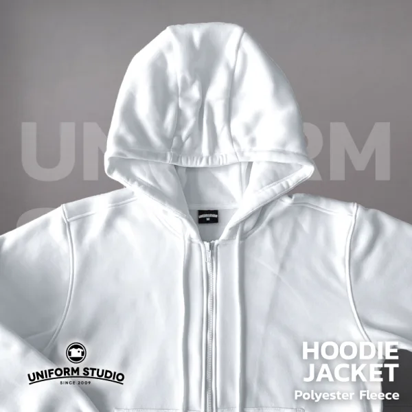 ฮู้ดดี้แจ็คเก็ตซิปหน้า Hoodie Jacket ผ้า Fleece ขูดขน สีขาว 9