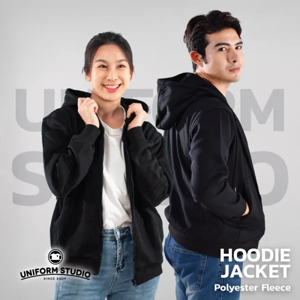 ฮู้ดดี้แจ็คเก็ตซิปหน้า Hoodie Jacket ผ้า Fleece ขูดขน สีดำ