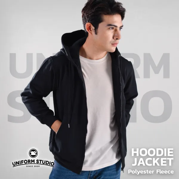 ฮู้ดดี้แจ็คเก็ตซิปหน้า Hoodie Jacket ผ้า Fleece ขูดขน สีดำ 2