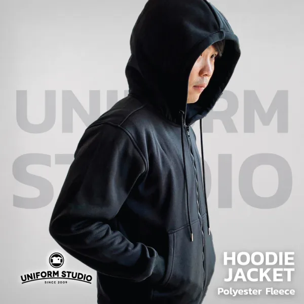 ฮู้ดดี้แจ็คเก็ตซิปหน้า Hoodie Jacket ผ้า Fleece ขูดขน สีดำ 4