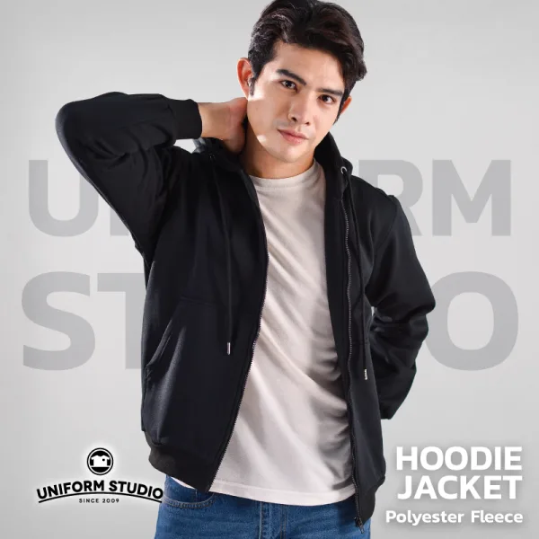 ฮู้ดดี้แจ็คเก็ตซิปหน้า Hoodie Jacket ผ้า Fleece ขูดขน สีดำ 5