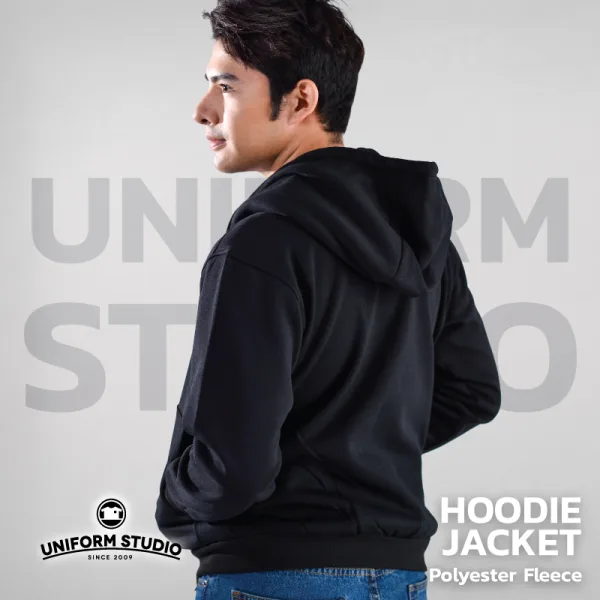 ฮู้ดดี้แจ็คเก็ตซิปหน้า Hoodie Jacket ผ้า Fleece ขูดขน สีดำ 6