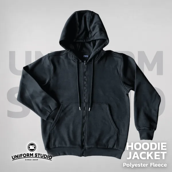 ฮู้ดดี้แจ็คเก็ตซิปหน้า Hoodie Jacket ผ้า Fleece ขูดขน สีดำ 7