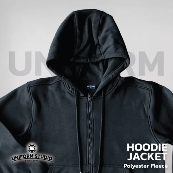 ฮู้ดดี้แจ็คเก็ตซิปหน้า Hoodie Jacket ผ้า Fleece ขูดขน สีดำ 8