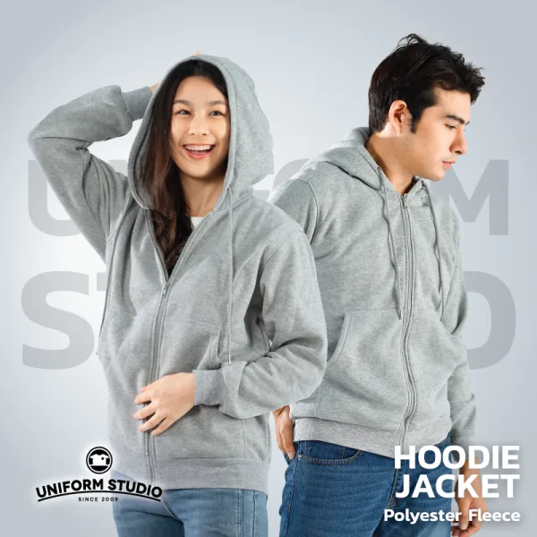 ฮู้ดดี้แจ็คเก็ตซิปหน้า Hoodie Jacket ผ้า Fleece ขูดขน สีเทา Top Dyed