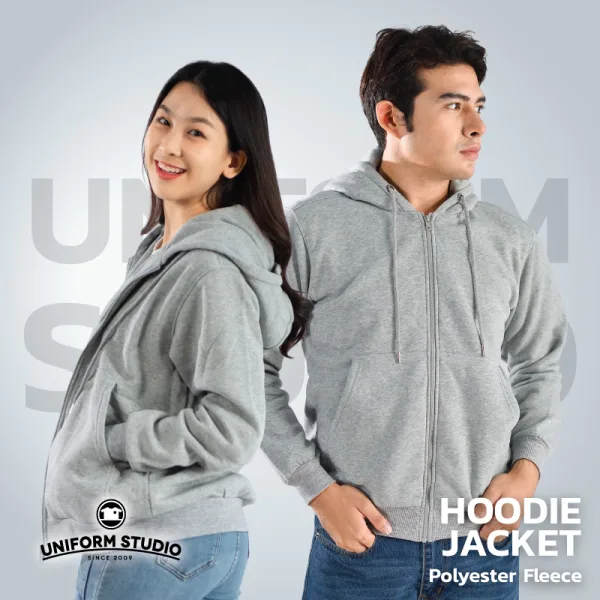 ฮู้ดดี้แจ็คเก็ตซิปหน้า Hoodie Jacket ผ้า Fleece ขูดขน สีเทา Top Dyed 2