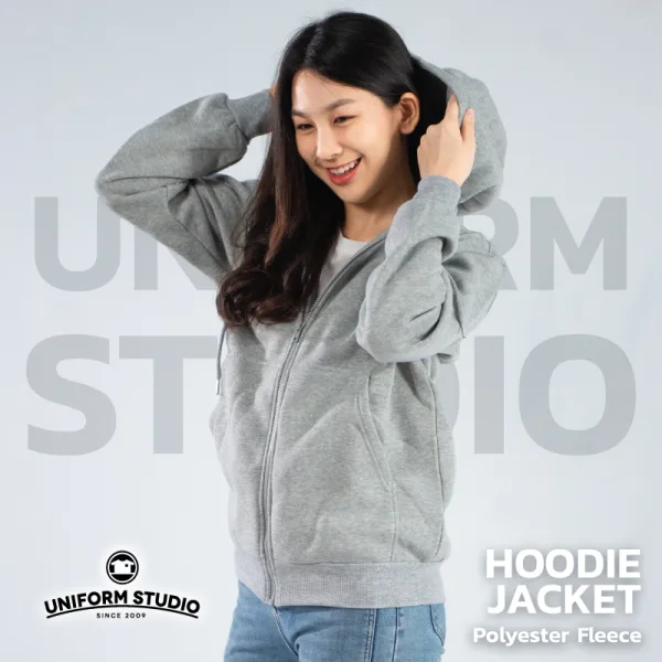 ฮู้ดดี้แจ็คเก็ตซิปหน้า Hoodie Jacket ผ้า Fleece ขูดขน สีเทา Top Dyed 3
