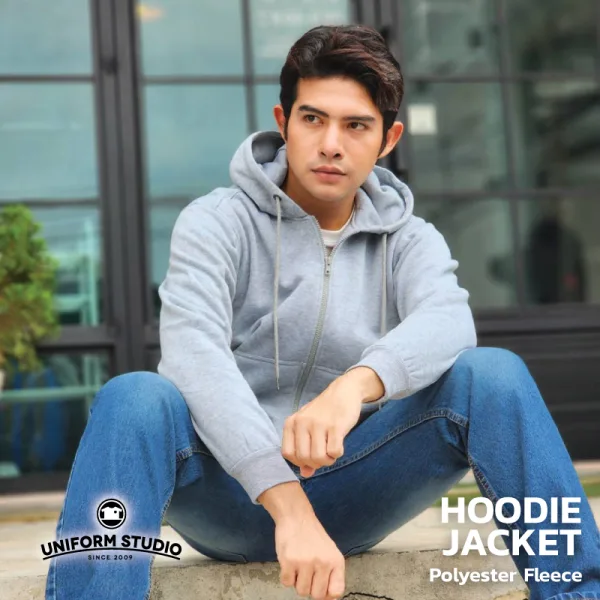 ฮู้ดดี้แจ็คเก็ตซิปหน้า Hoodie Jacket ผ้า Fleece ขูดขน สีเทา Top Dyed 4
