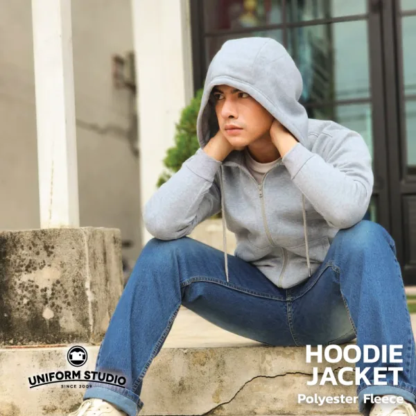 ฮู้ดดี้แจ็คเก็ตซิปหน้า Hoodie Jacket ผ้า Fleece ขูดขน สีเทา Top Dyed 5