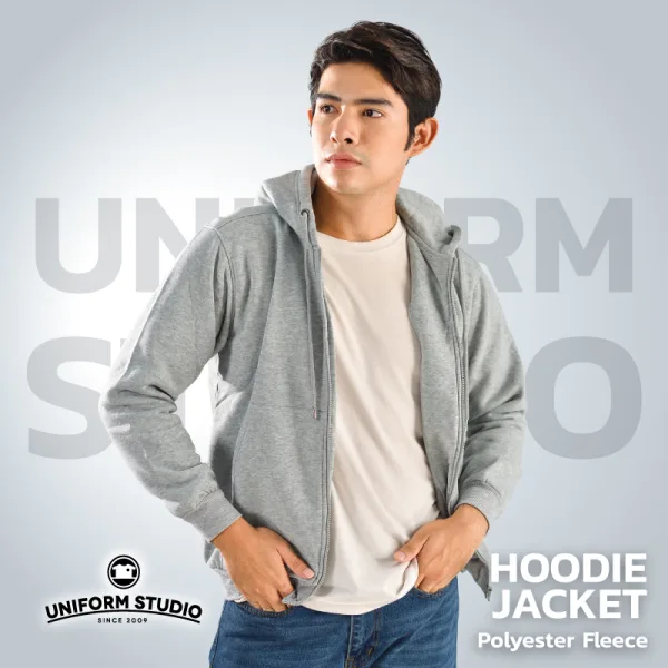 ฮู้ดดี้แจ็คเก็ตซิปหน้า Hoodie Jacket ผ้า Fleece ขูดขน สีเทา Top Dyed 6