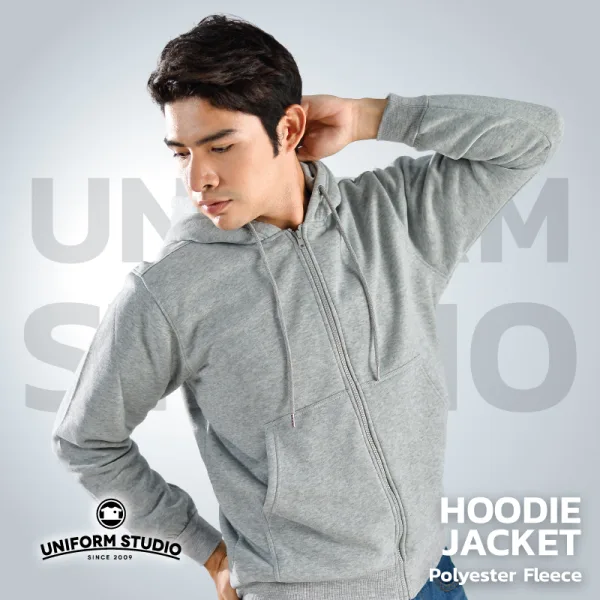 ฮู้ดดี้แจ็คเก็ตซิปหน้า Hoodie Jacket ผ้า Fleece ขูดขน สีเทา Top Dyed 7