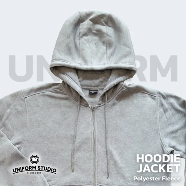 ฮู้ดดี้แจ็คเก็ตซิปหน้า Hoodie Jacket ผ้า Fleece ขูดขน สีเทา Top Dyed 9