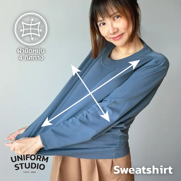 เสื้อสเวตเตอร์คอกลม ผ้า French Terry สีฟ้าหม่น / Strom Blue Sweatshirt 5