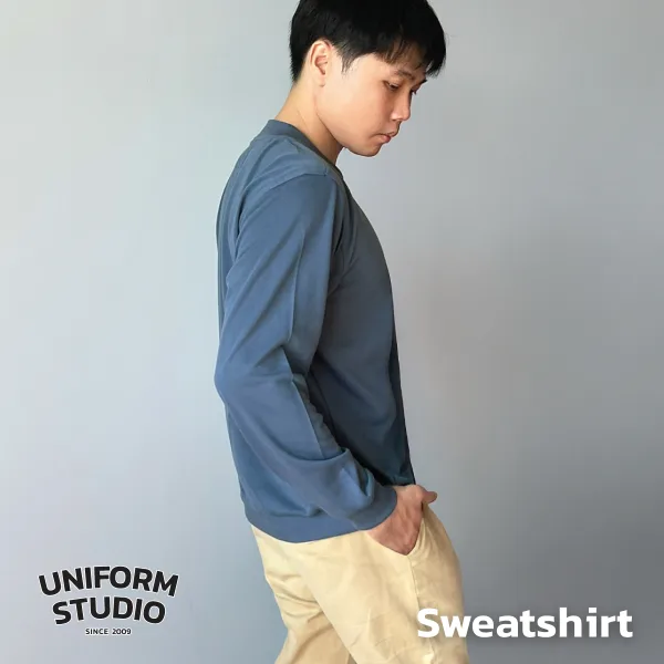 เสื้อสเวตเตอร์คอกลม ผ้า French Terry สีฟ้าหม่น / Strom Blue Sweatshirt 8