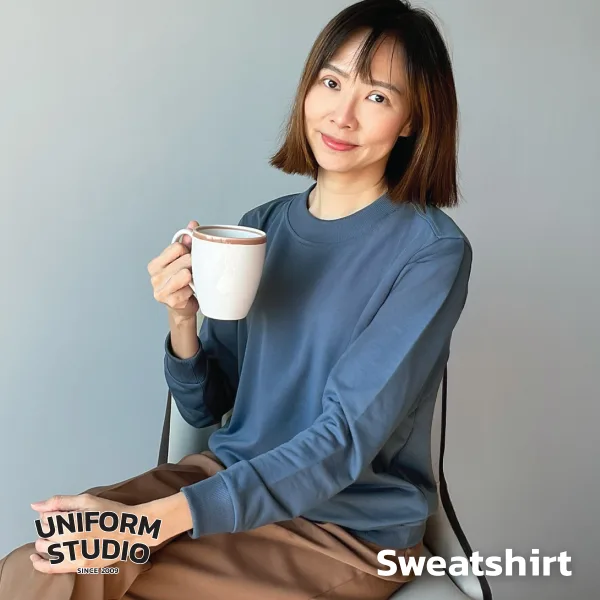 เสื้อสเวตเตอร์คอกลม ผ้า French Terry สีฟ้าหม่น / Strom Blue Sweatshirt 9
