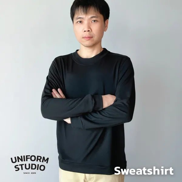เสื้อสเวตเตอร์คอกลม ผ้า French Terry สีดำ / Black Sweatshirt 4