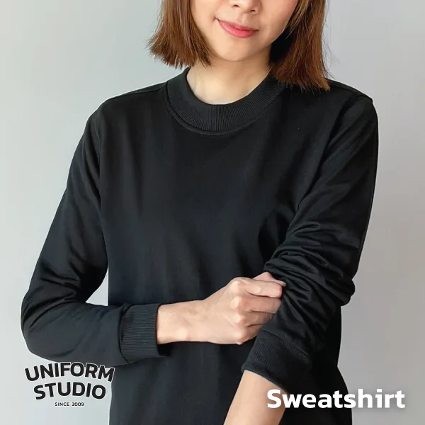 เสื้อสเวตเตอร์คอกลม ผ้า French Terry สีดำ / Black Sweatshirt 5