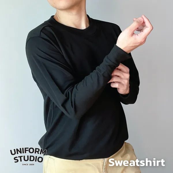 เสื้อสเวตเตอร์คอกลม ผ้า French Terry สีดำ / Black Sweatshirt 6