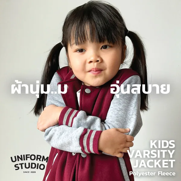 เสื้อแจ็คเก็ตเด็ก ผ้าสำลีขูดขน สีเลือดหมูแขนเทาท็อปดาย 6